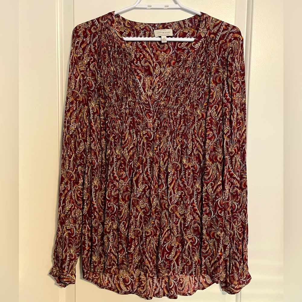 LUCKY BRAND JEMMA SMOCKED BLOUSE size L